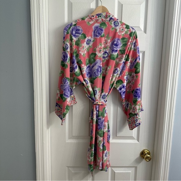Victoria’s Secret Vintage Robe Mini Pink Floral Bridal Dainty Boho Tie One Size - Picture 4 of 6